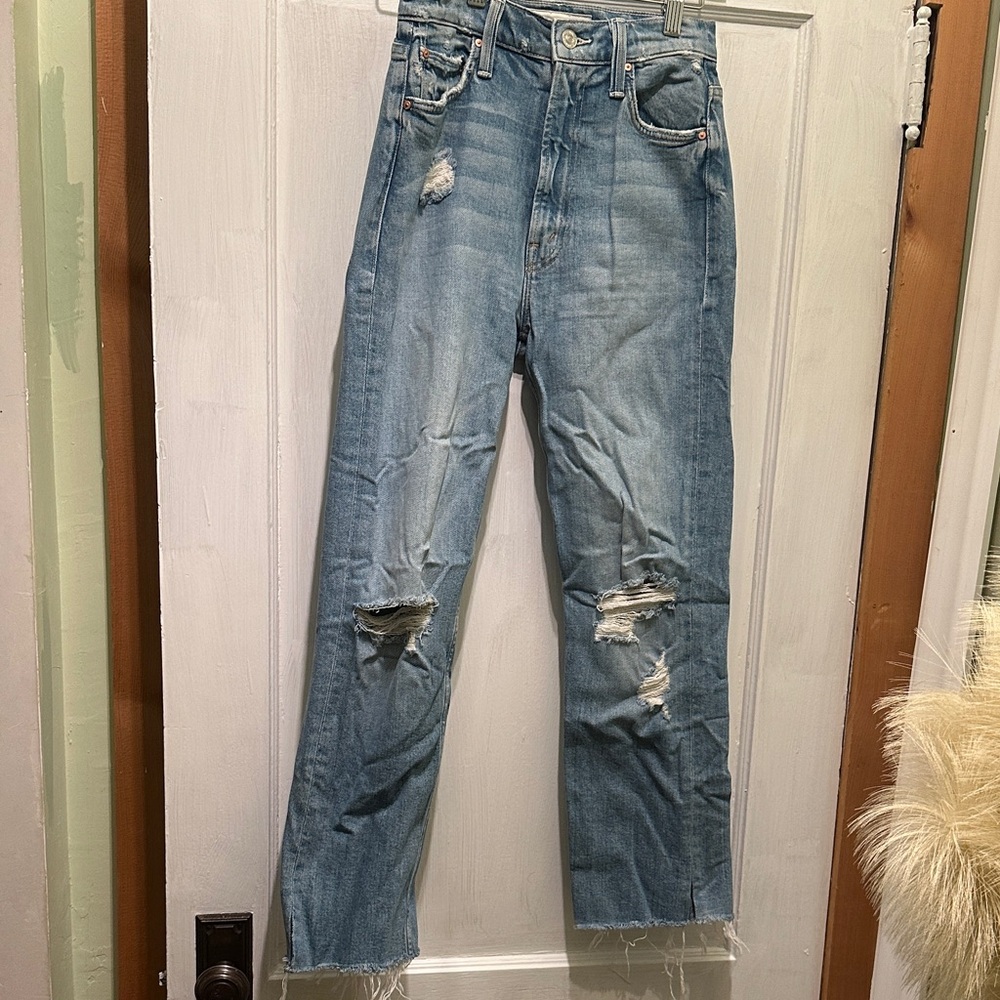 MOTHER Frayed Hem Light Blue Denim